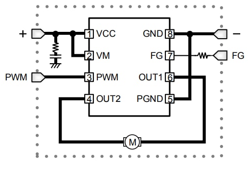 Application Circuit Diagram - ROHM Semiconductor BU69090NUX Single-Phase Motor Driver